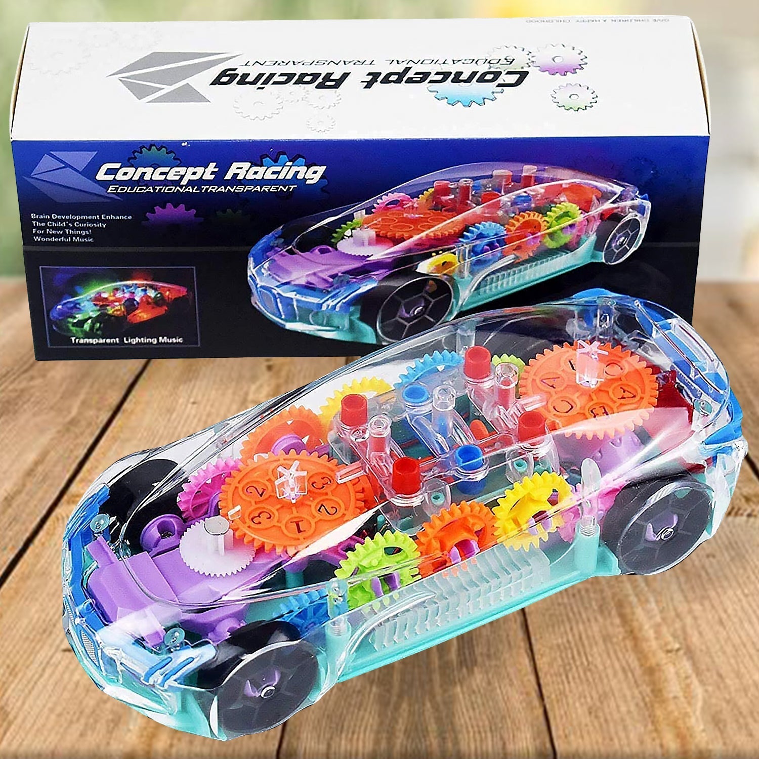 Automatic 360 Degree Rotating Transparent Gear Concept Car with Musical and 3D Flashing Lights Toy for Kids Boys & Girls (Multicolor / Battery Not Included) Your Brand