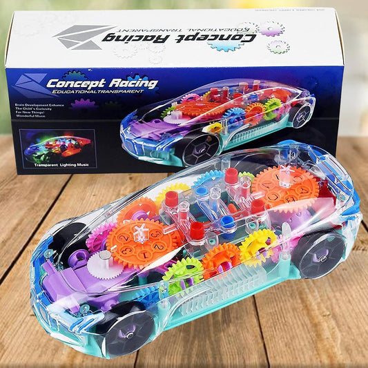 Automatic 360 Degree Rotating Transparent Gear Concept Car with Musical and 3D Flashing Lights Toy for Kids Boys & Girls (Multicolor / Battery Not Included) Your Brand