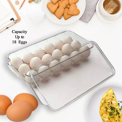Plastic 18 Cavity Egg Storage Box Or Egg Trays For Refrigerator With Lid & Handles High Quality, Rectangular Egg Tray Box For 18 Egg (1 Pc) Your Brand