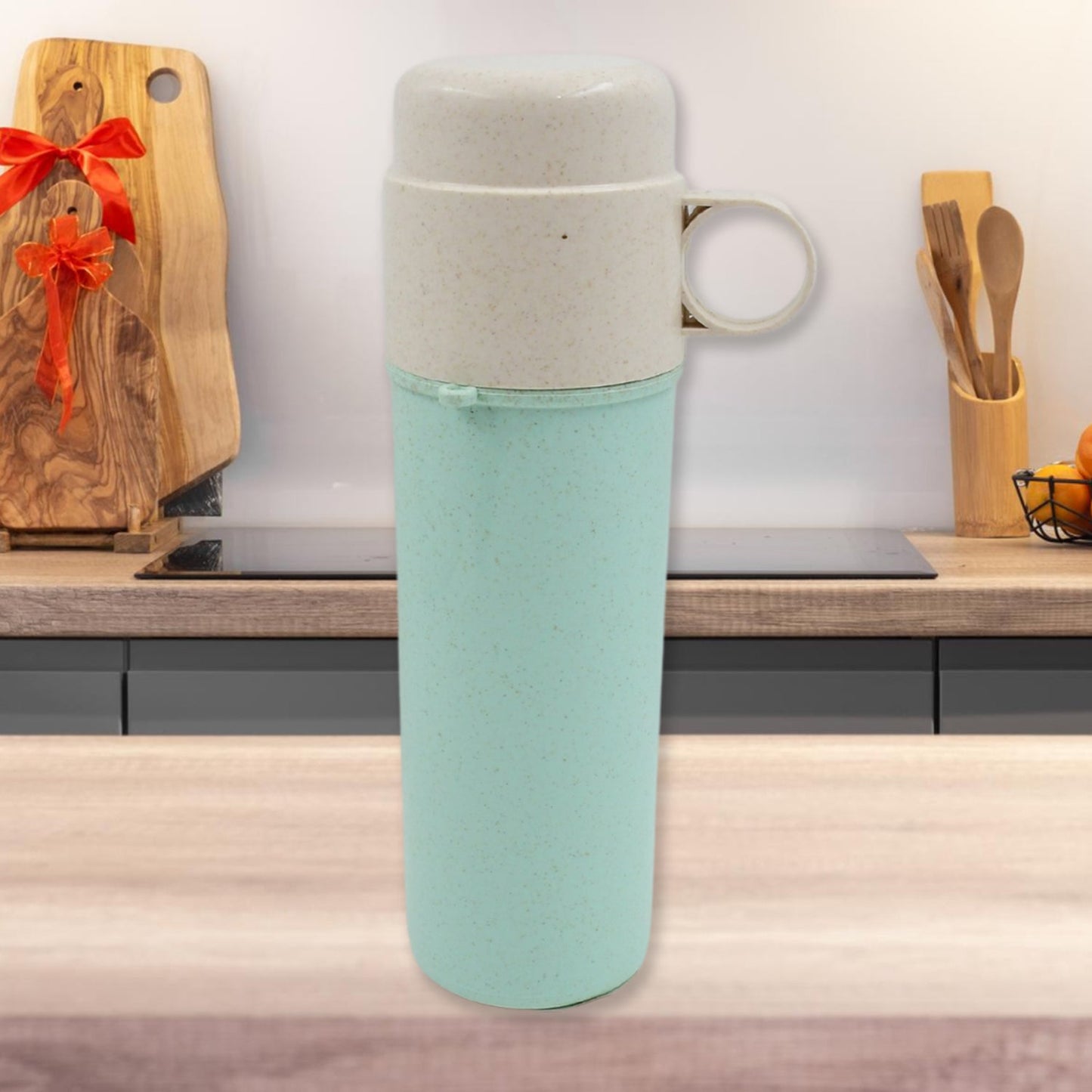 Travel Coffee Cup Portable Water Bottle Wheat Straw Coffee Tea Mug Coffee Mug with Lids for Coffee Tea Portable for School (300 ML Approx) Your Brand
