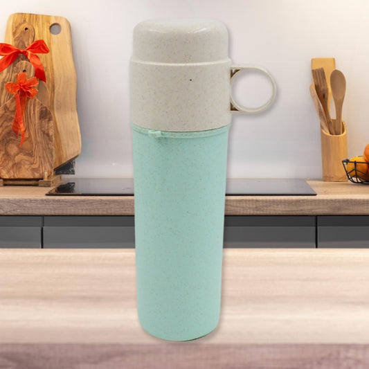 Travel Coffee Cup Portable Water Bottle Wheat Straw Coffee Tea Mug Coffee Mug with Lids for Coffee Tea Portable for School (300 ML Approx) Your Brand