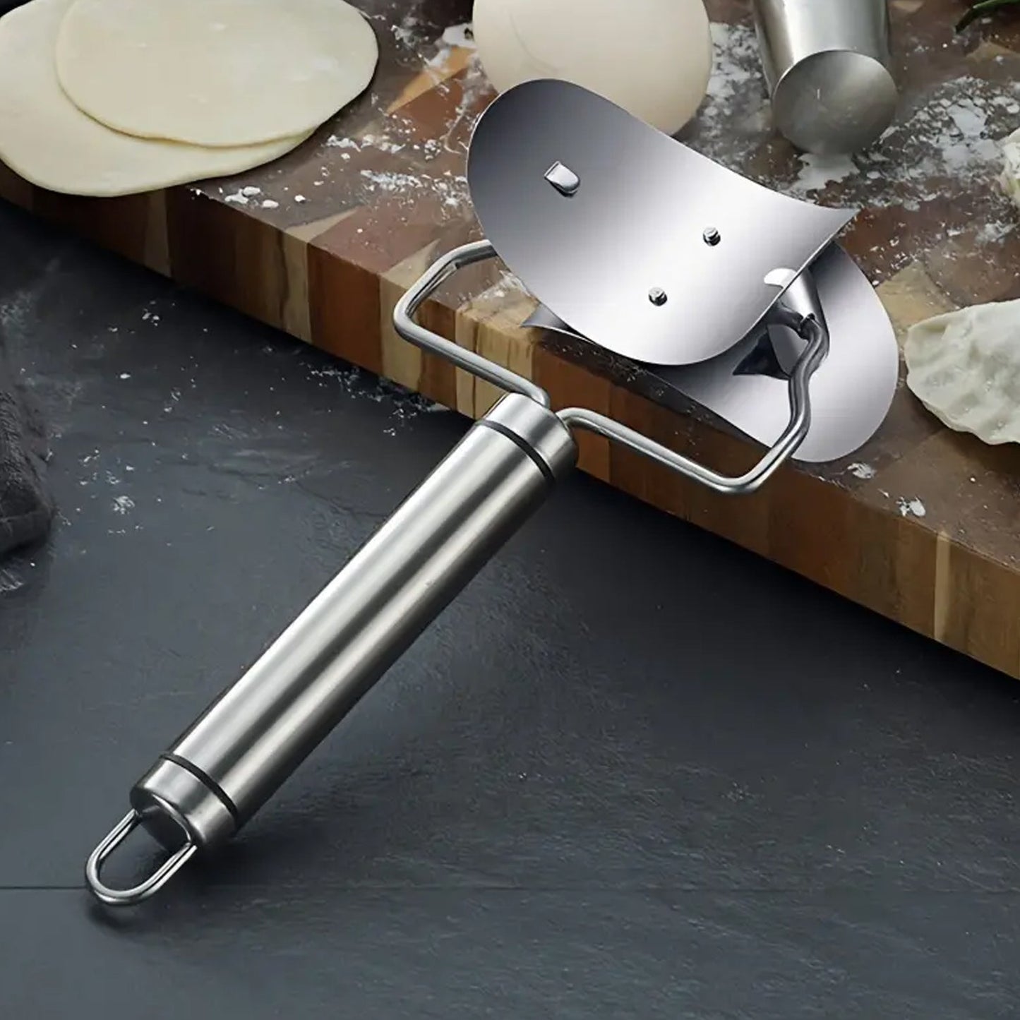 Multifunctional Easy and Fast Stainless Steel Puri cutter roller Machine with Handle for Home Baking Tools for Women, Dough Circle Roller Cutter for Kitchen (1 pc) Your Brand