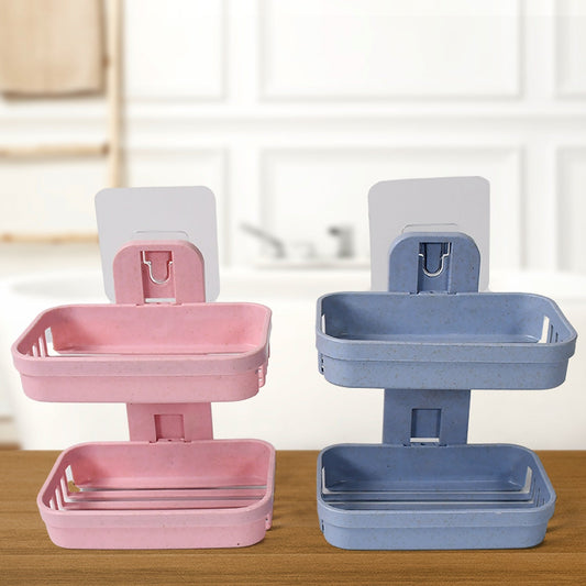 Adhesive Sticker Soap 2 Layer Dish Holder Wall Mounted Bathroom Shower Soap Holder Saver Box Storage Organizer Rack, ABS Plastic (Double Layers / 2 pcs set) Your Brand