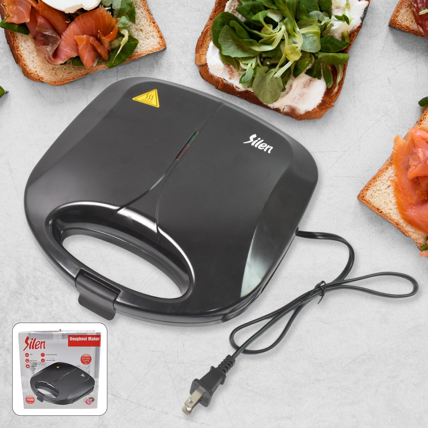 Donut Maker Machine 750W Electric Donut Maker 6pcs Circle Shaped cavity (1 Pc / With 2 PIN Plug Converter 1 Pc ) Your Brand
