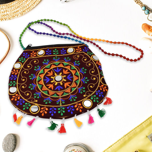 Handcrafted Cotton Embroidered Shoulder Bag / Purse for Girls & women (1 Pc / 9 Inch / Mix Desing) Your Brand