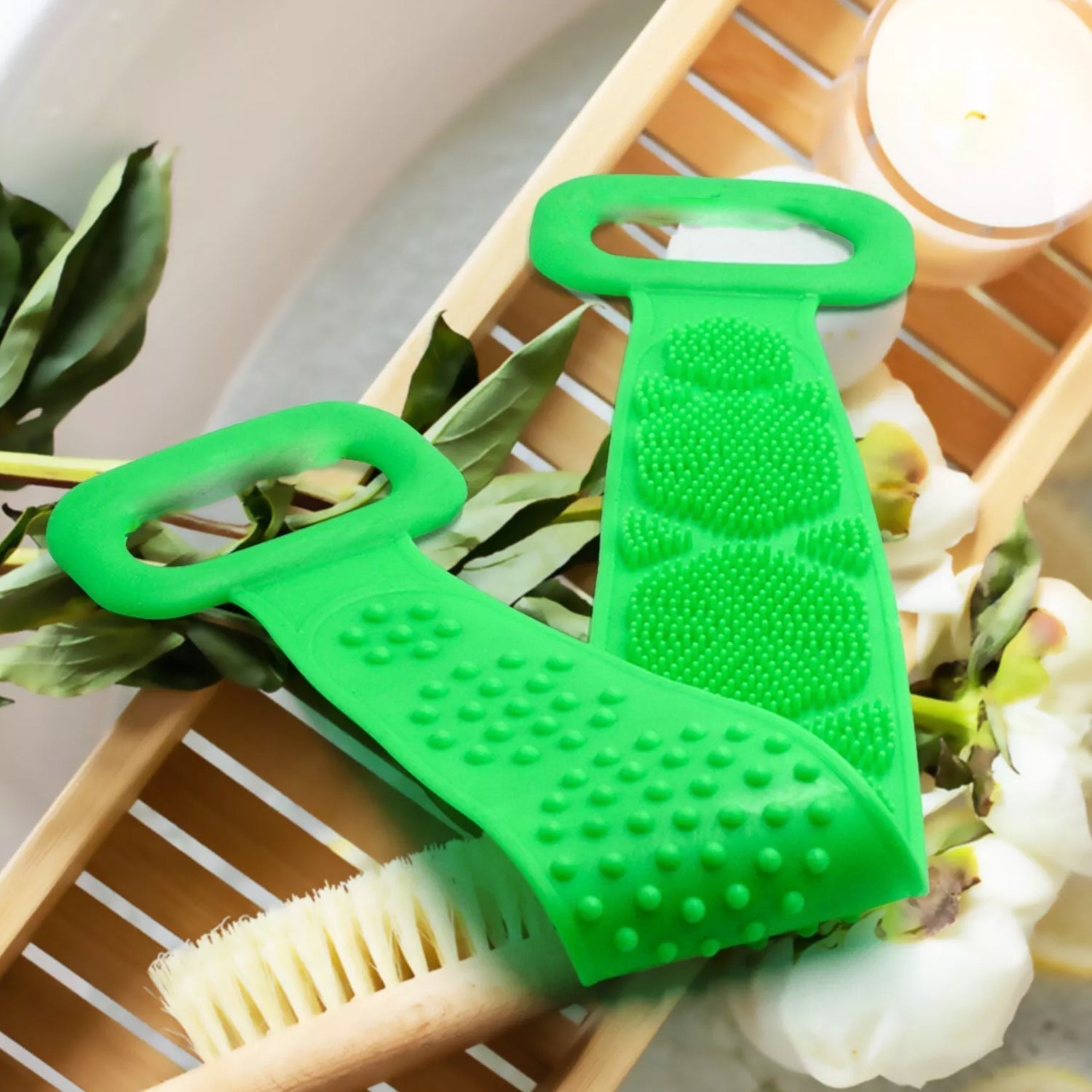 Silicone Body Back Scrubber Double Side Bathing Brush for Skin Deep Cleaning Massage, Dead Skin Removal (135 Gm | Big Size / 1pc) Your Brand