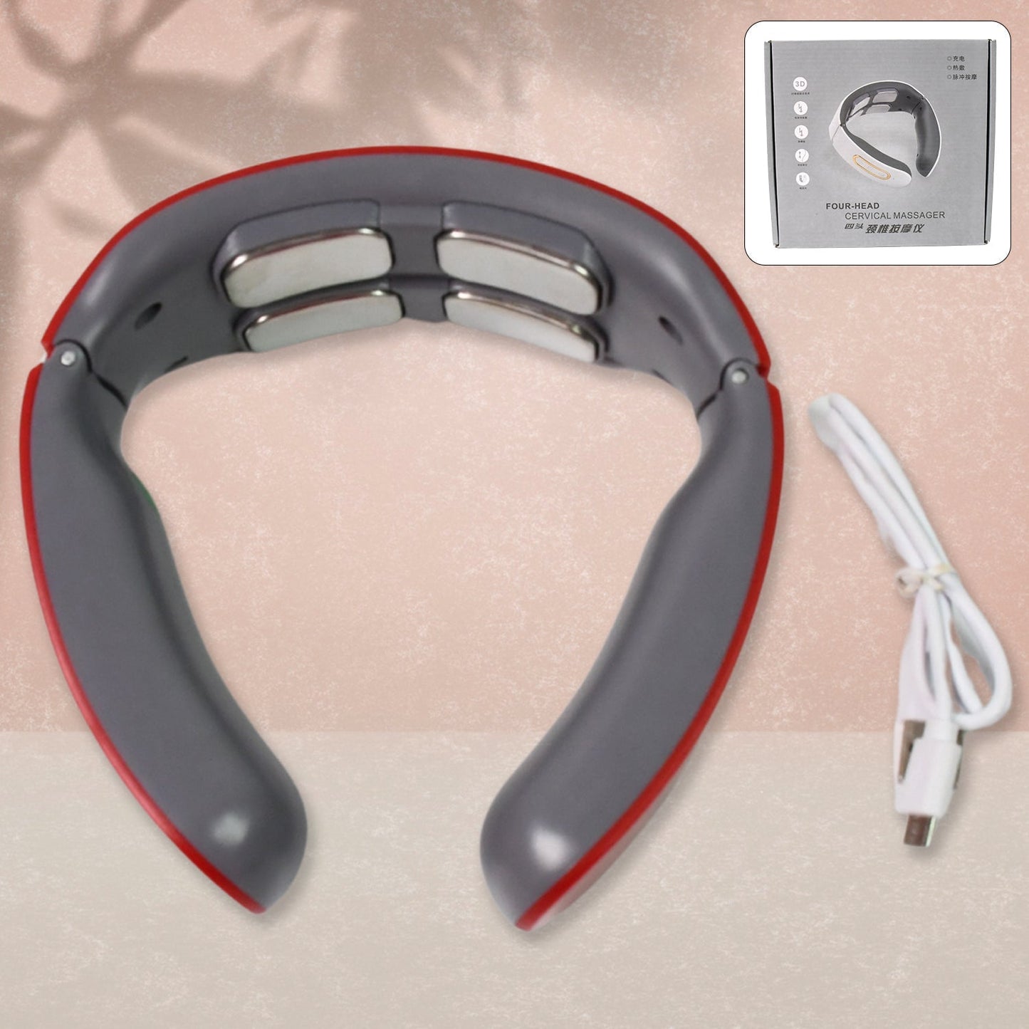 4 Heads Smart Electric Neck and Back Pulse Massager (1 Pc / Mix Design) Your Brand