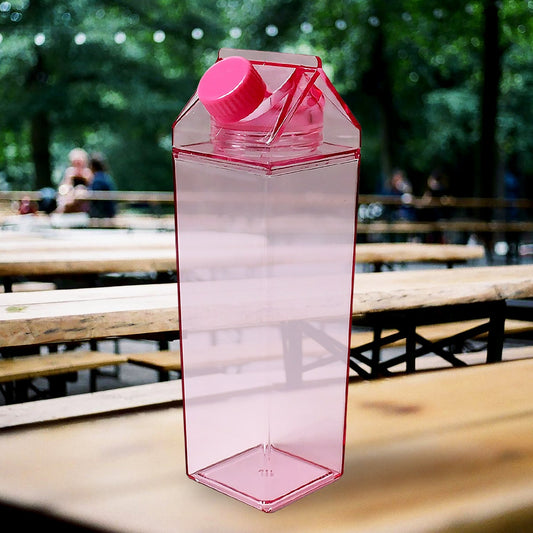 Plastic Milk Carton Colorful Clear Water Bottle, 17 Oz Portable Milk Box Leakproof Square Juice Bottle for Outdoor Sports Travel Camping Your Brand