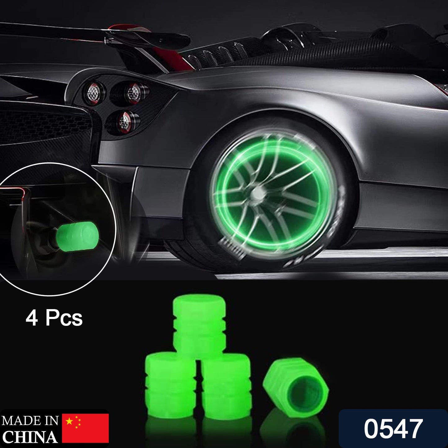 Tyre Valve Caps Luminous Glow Car Tire Air Stem Valve Cap Covers vaal cap ( 4 Pcs Mix Colour) Your Brand