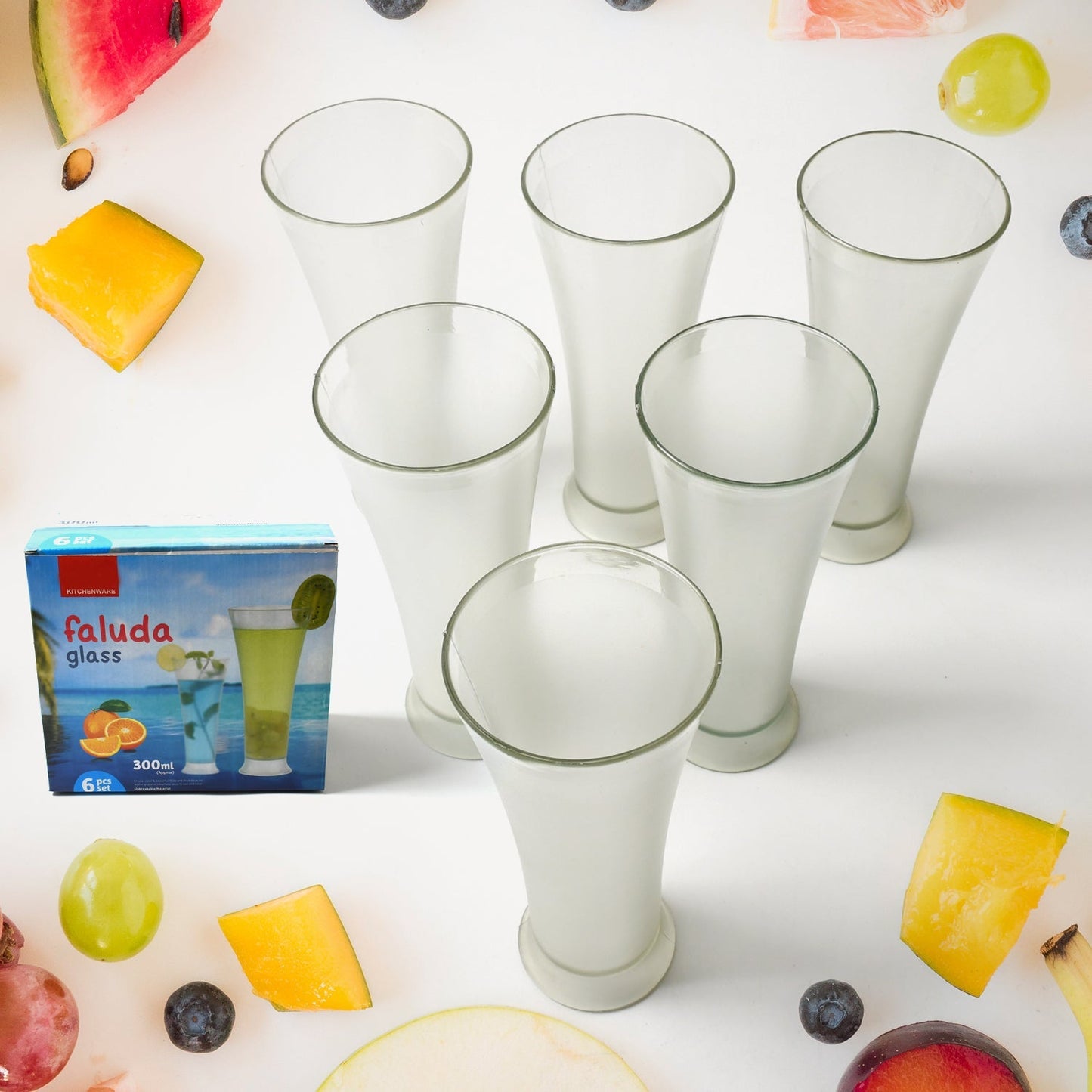 High Quality Faluda, ice cream, Juicer and Water Glasses Set of 6 Transparent, Drinking Water Glasses Stylish Glasses for Faluda, Water, Juice, Glass Set of 6 Pcs (300 ML Approx) Your Brand
