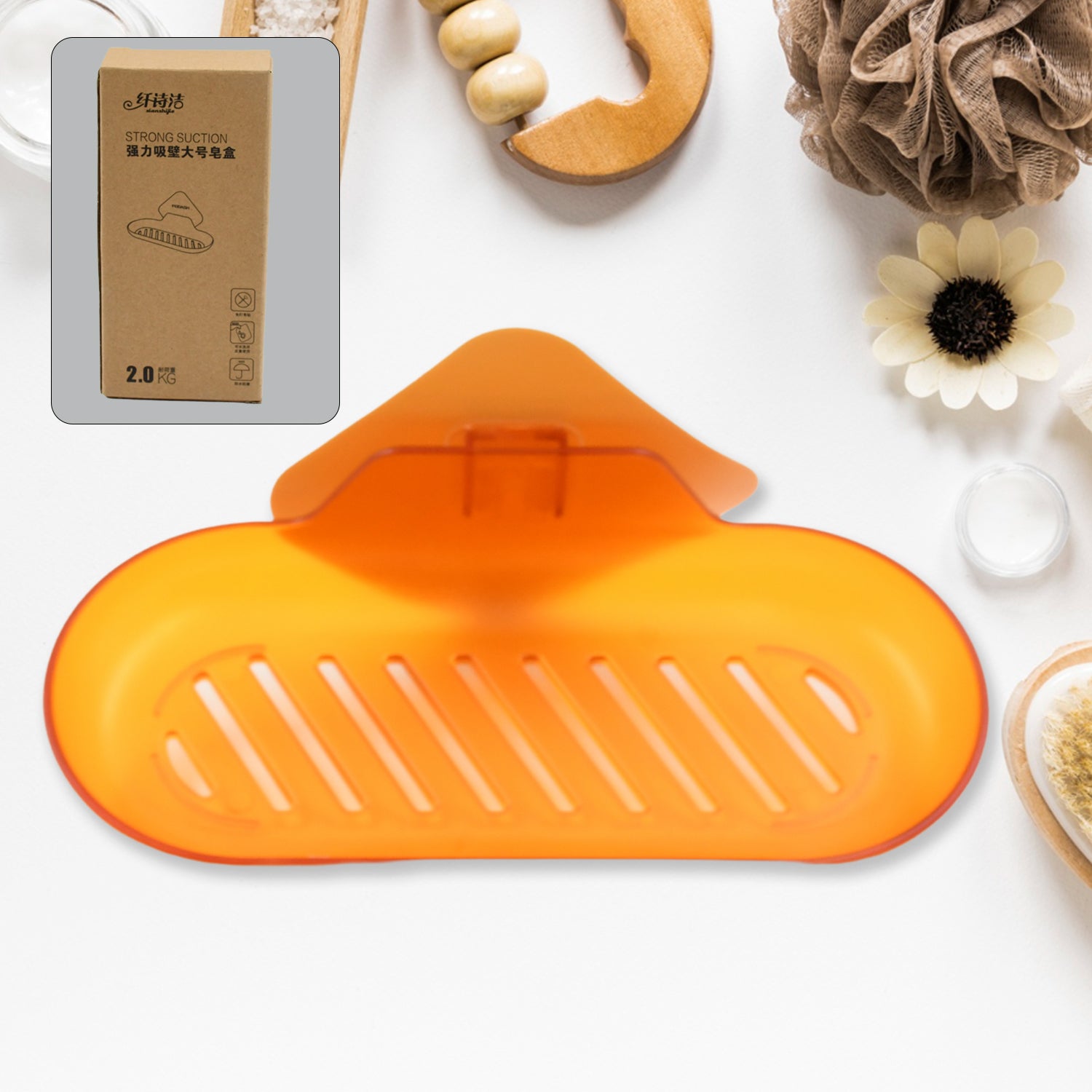 Plastic Soap Dish Holder for Bathroom Shower Wall Mounted Self Adhesive Soap Holder Saver Tray-Plastic Sponge Holder for Kitchen Storage Rack Soap Box, Bathroom (1 Pc) Your Brand