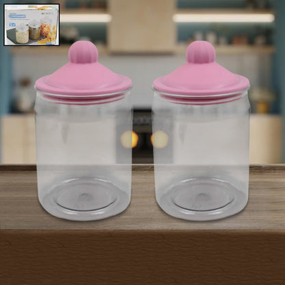 Transparent Kitchen Plastic Container/ Jar Set (2 Pcs Set / 1100 ML Approx) Your Brand