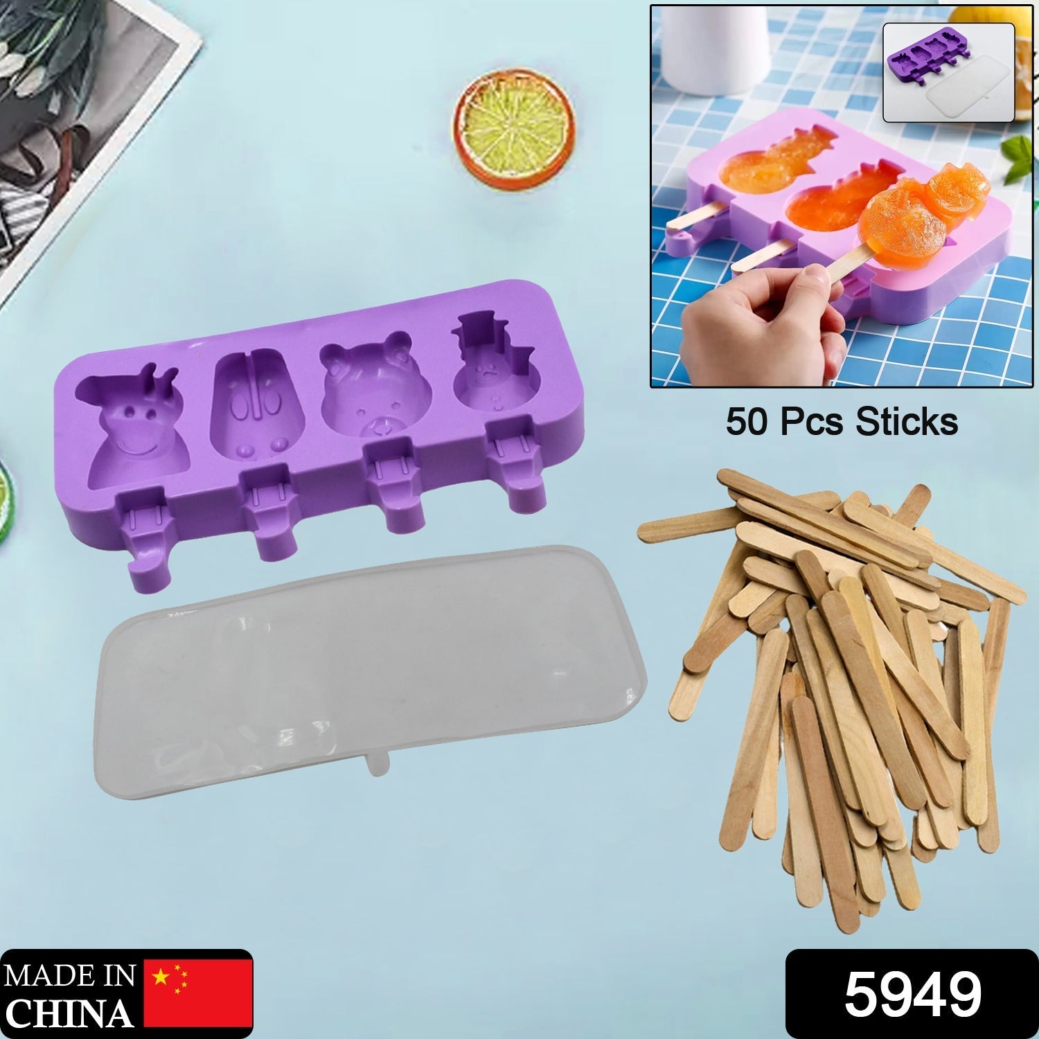 Silicone Popsicle Molds Ice Cream Pop Molds 4 Cavities with Lids 50 Pack Sticks for Kids Ice cube Maker Easy Release Your Brand