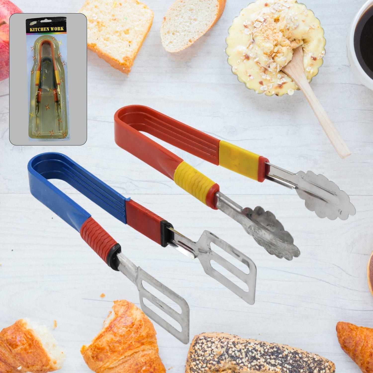 Stainless Steel Multipurpose Utility Tong / Serving Food Tongs / Tong for Kitchen and Bar / Frying, Clipping, Grilling Tong (2 Pcs Set) Your Brand