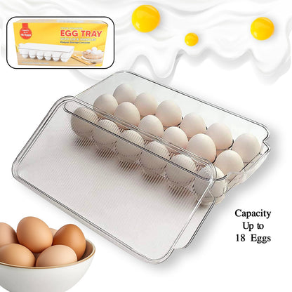 Plastic 18 Cavity Egg Storage Box Or Egg Trays For Refrigerator With Lid & Handles High Quality, Rectangular Egg Tray Box For 18 Egg (1 Pc) Your Brand