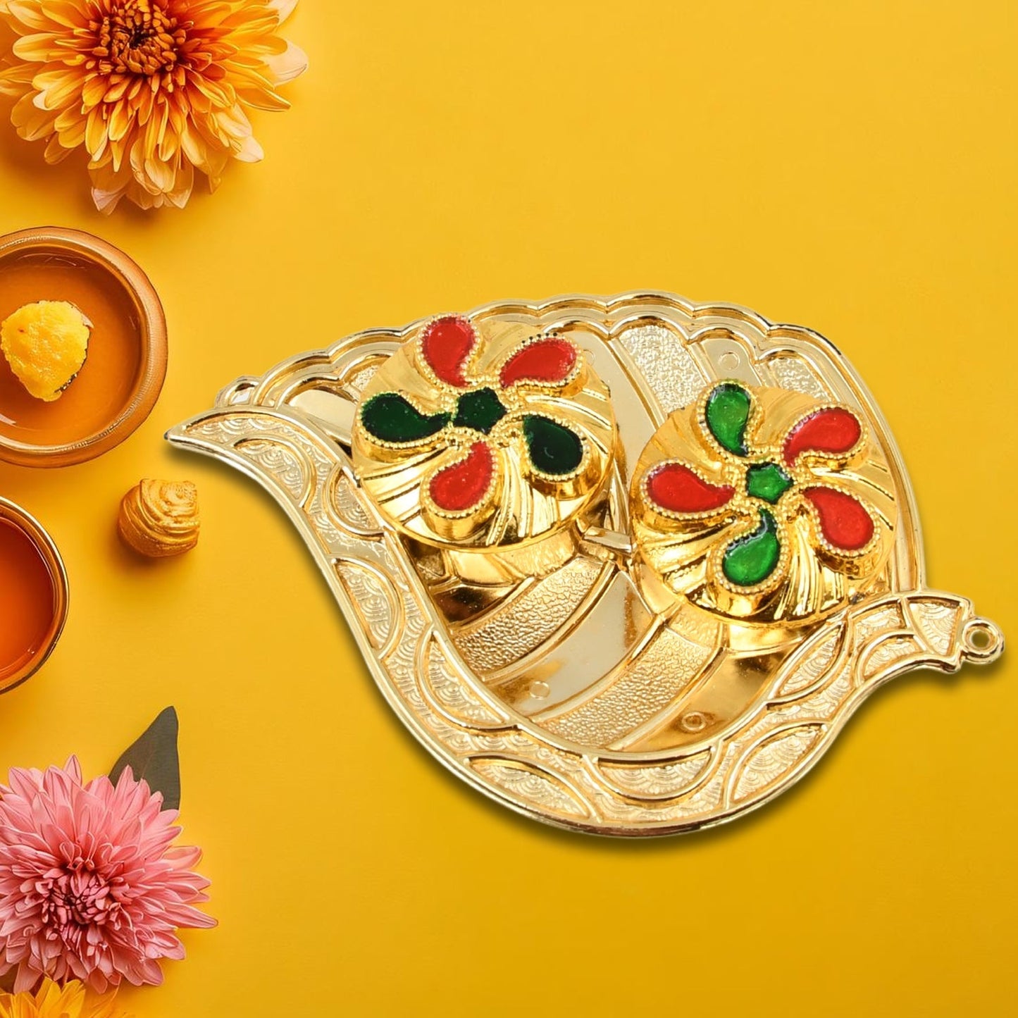 Leaf Shape Special Puja Thali (1 Pc / Mix Design) Your Brand