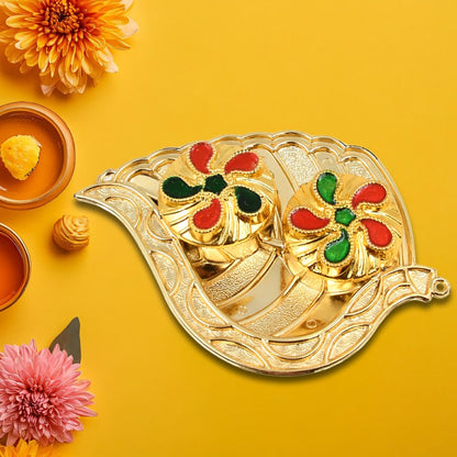 Leaf Shape Special Puja Thali (1 Pc / Mix Design) Your Brand