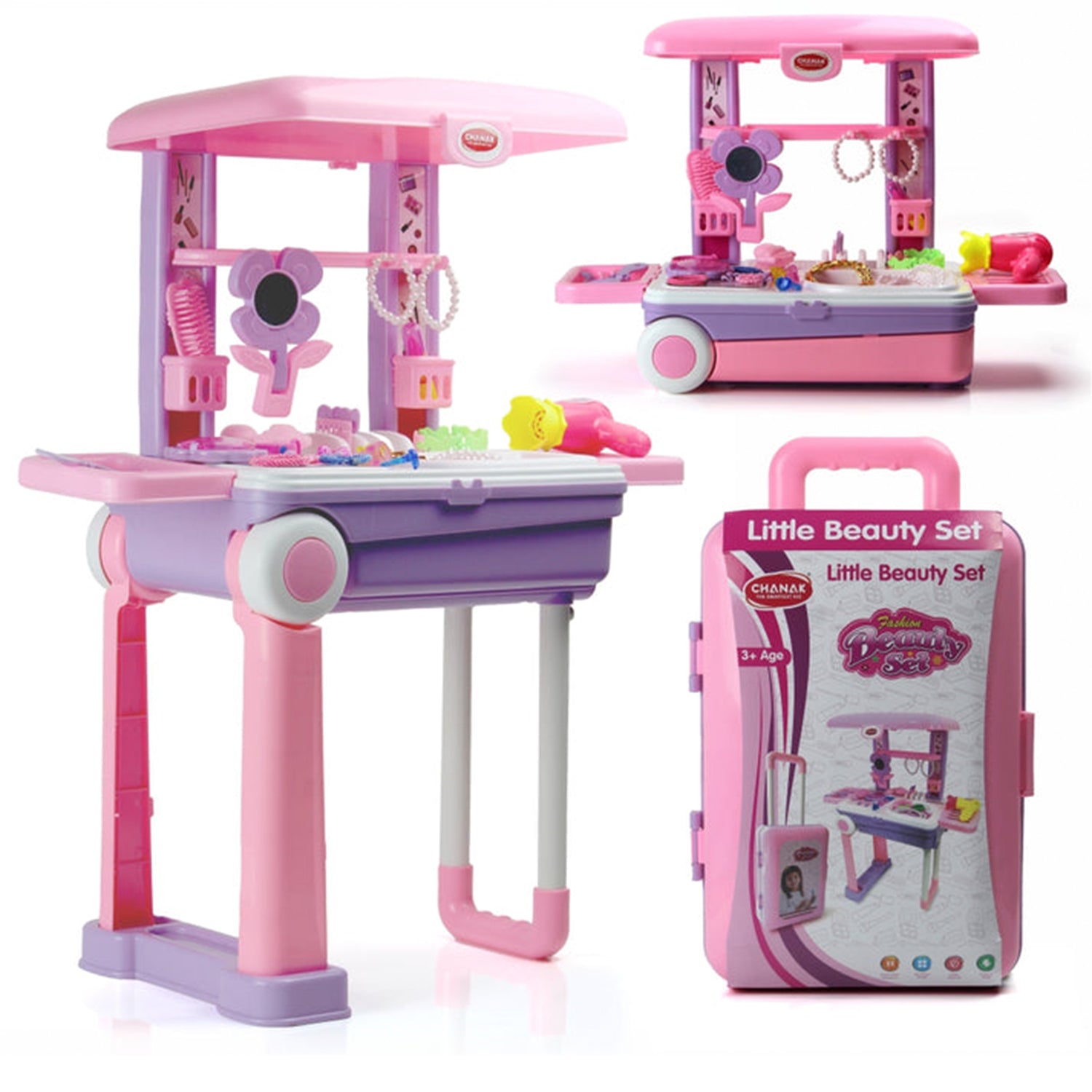 Big Beauty Set Suitcase On Wheel, The Ultimate Beauty Set On Wheels for Girls, Makeup Kit is Easy to Clean & Use, Portable Beauty Set with 25 Pieces for 3 Years BIS Approved. (Beauty Set Trolley) Your Brand