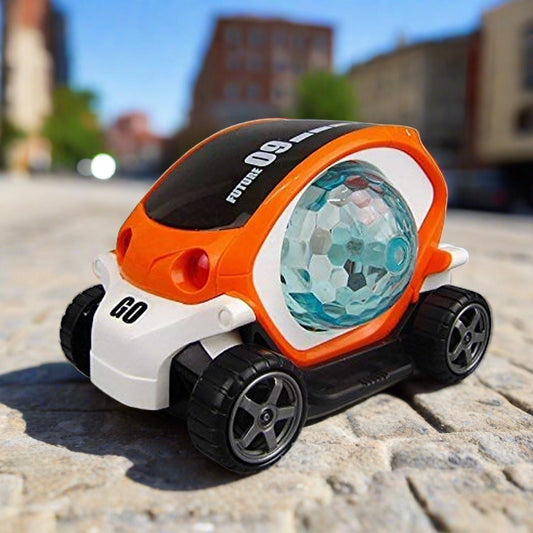 Plastic 360 Degree Rotating Stunt Car Toy for Kids - Bump and Go Action with 4D Lights and Music, Plastic Mini Car with Disco Ball (1 Pc / Battery Not Included) Your Brand