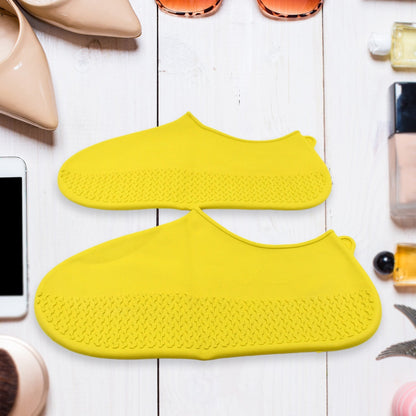 Non-Slip Silicone Rain Reusable Anti skid Waterproof Fordable Boot Shoe Cover (Extra Large Size (XL)/ 1 Pair / Yellow) Your Brand
