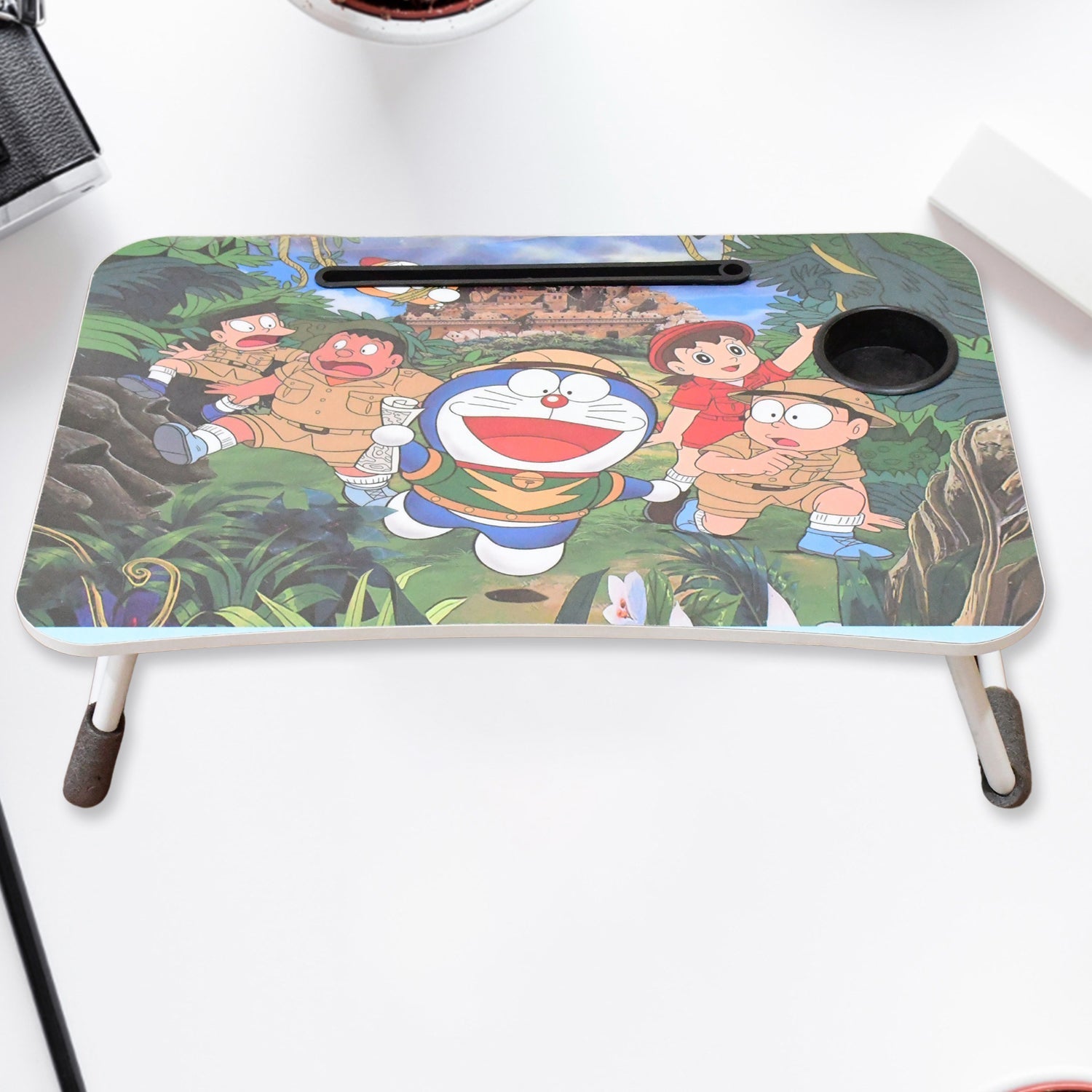 Multi-Purpose Laptop Desk for Study and Reading with Foldable, Cupholder & Drawer (1 Pc / Mix Catoon Design / 58×38 Cm) Your Brand