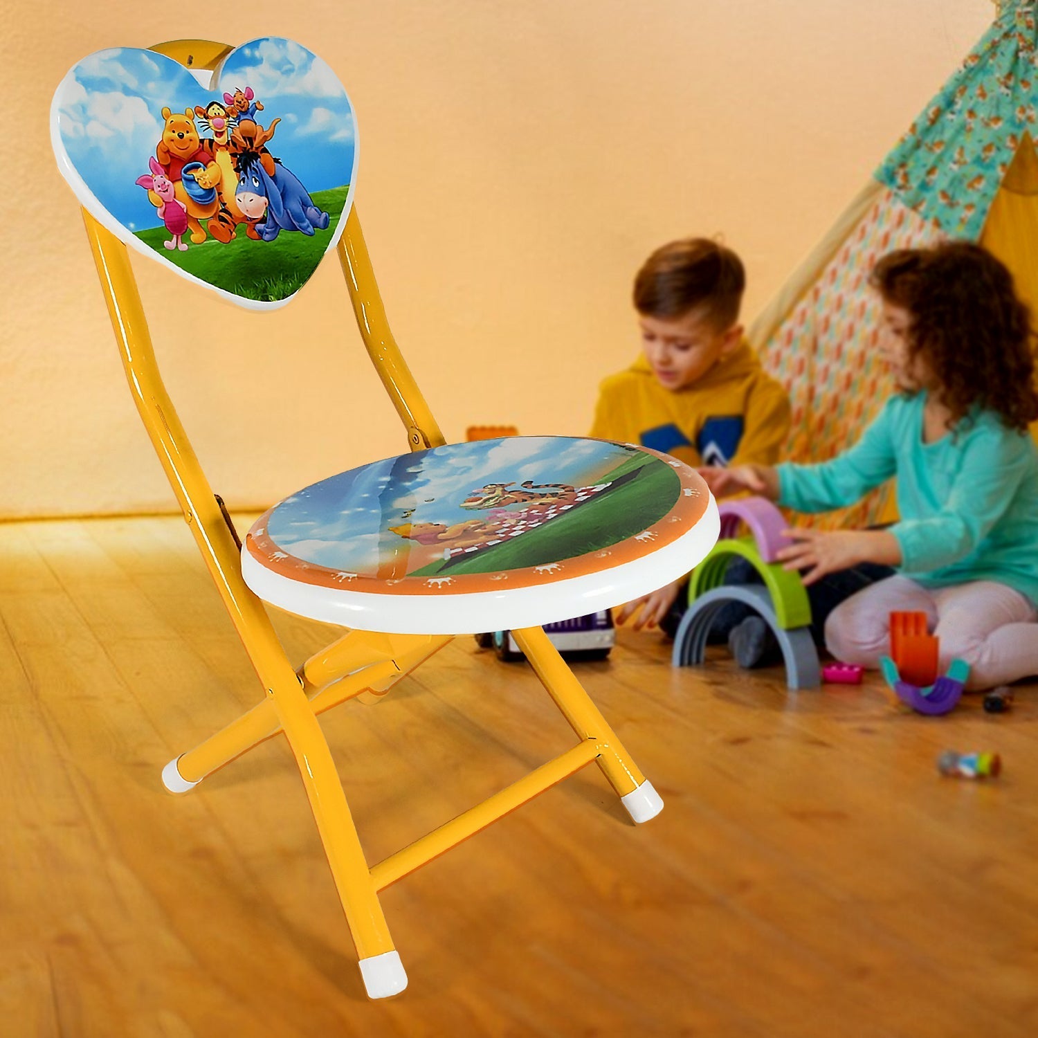 Heart Shape Kids Chair Cartoon Printed Foldable Kids / Children Folding Chair for Playrooms, Schools, Daycares, and Home. Metal and Fibre Body Picnic Beach Camping Chair (1 Pc) Your Brand