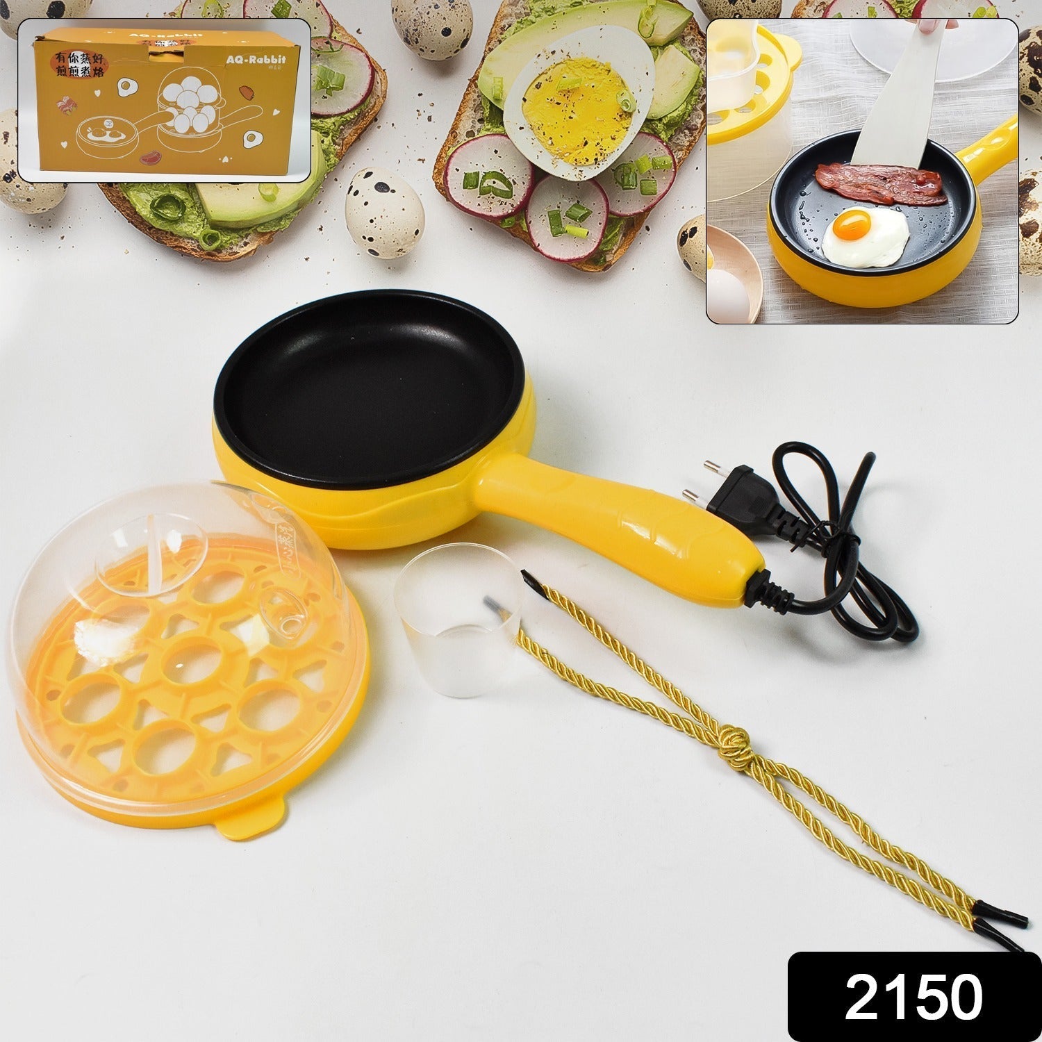 Multi functional Electric 2 in 1 Egg Frying Pan with Egg Boiler Machine Measuring Cup with Handle Your Brand