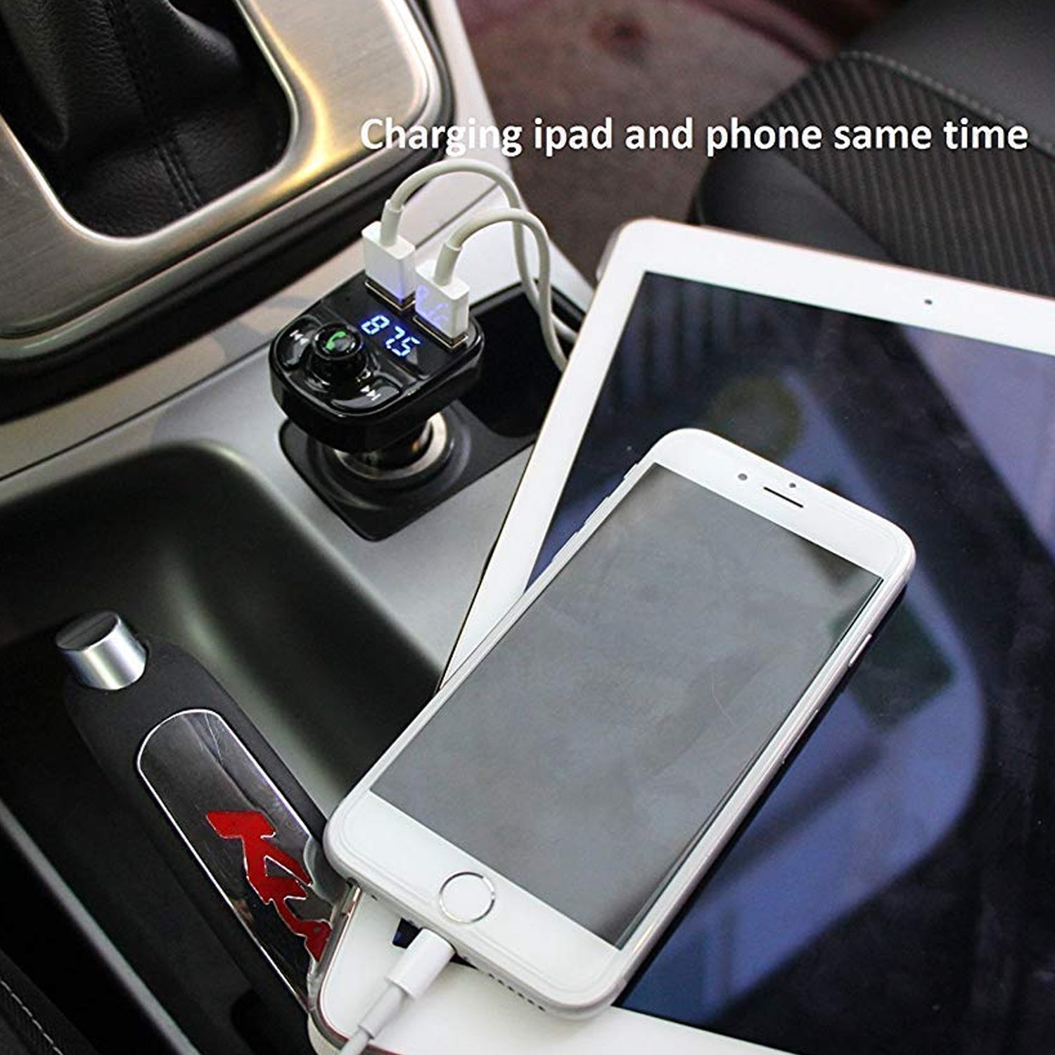 CAR-X8 Bluetooth FM Transmitter Kit for Hands-Free Call Receiver / Music Player / Call Receiver / Fast Mobile Charger Ports for All Smartphones with 3.1A Quick Charge Dual USB Car Charger Your Brand