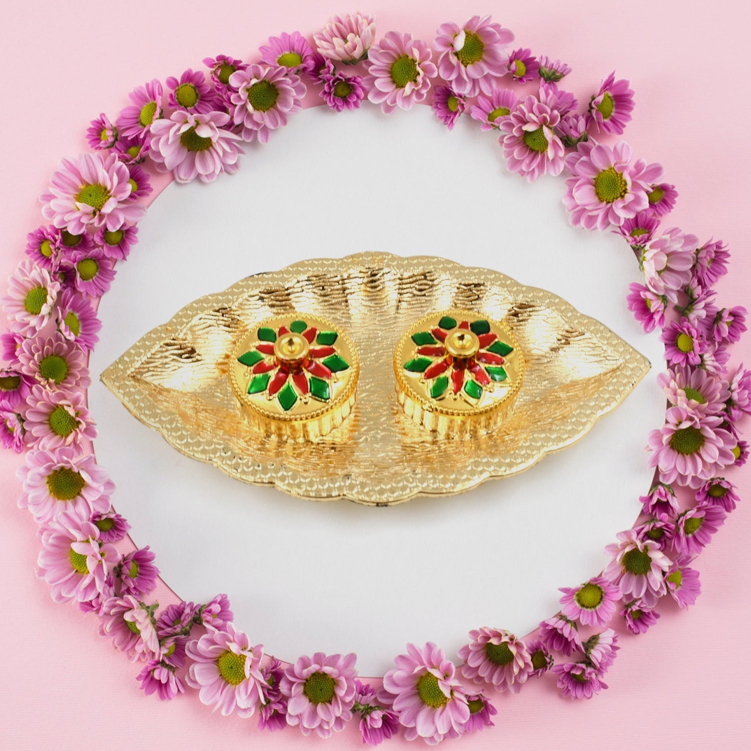 Leaf Shape Special Puja Thali (1 Pc / Mix Design) Your Brand