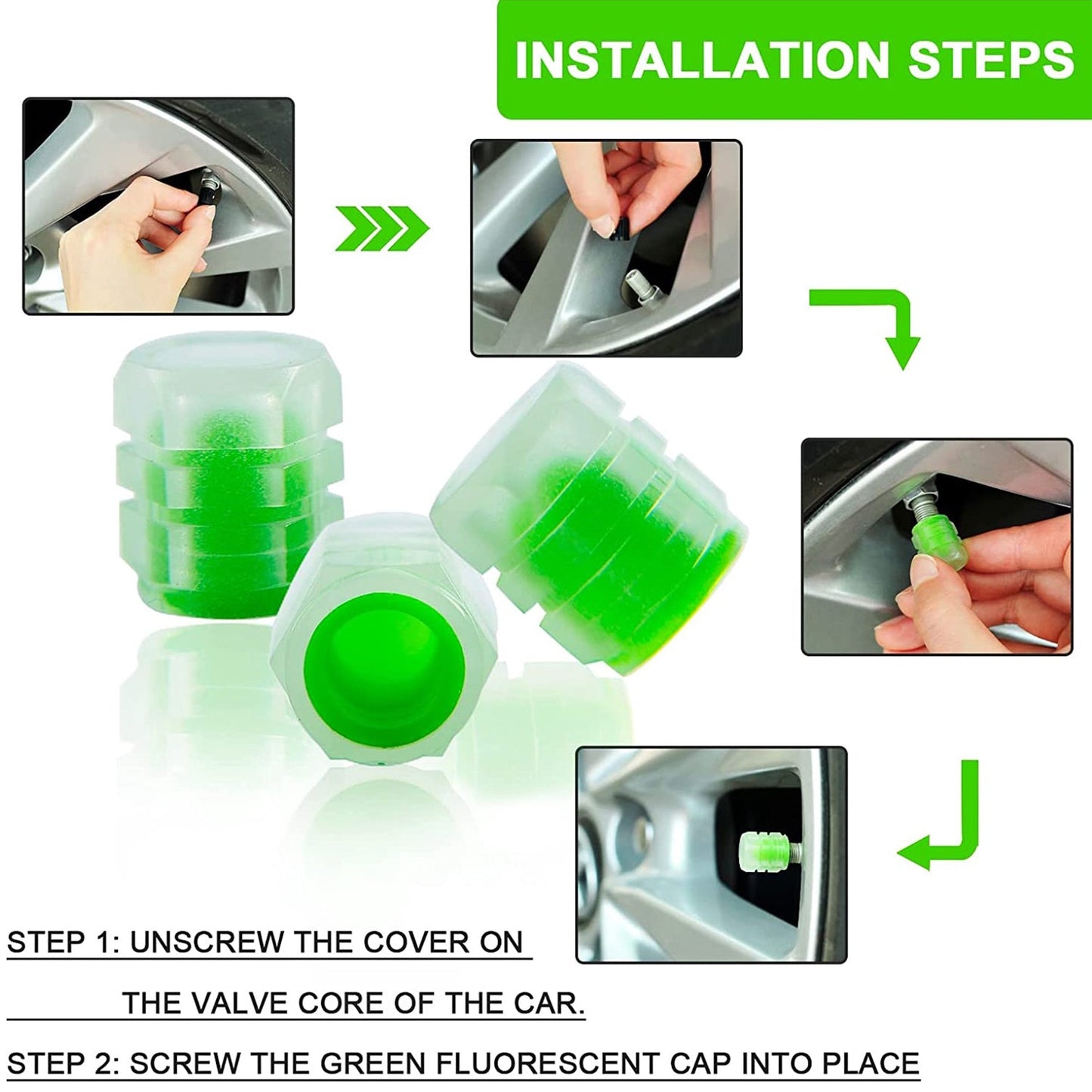 Tyre Valve Caps Luminous Glow Car Tire Air Stem Valve Cap Covers vaal cap ( 4 Pcs Mix Colour) Your Brand