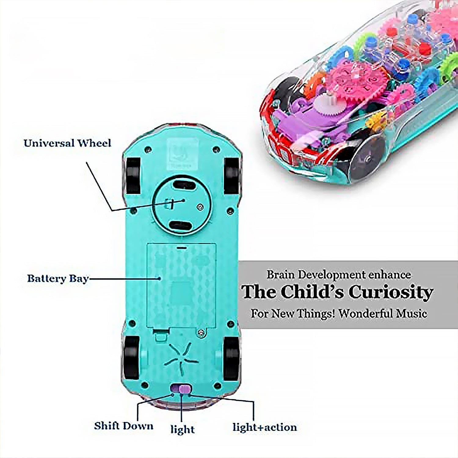 Automatic 360 Degree Rotating Transparent Gear Concept Car with Musical and 3D Flashing Lights Toy for Kids Boys & Girls (Multicolor / Battery Not Included) Your Brand