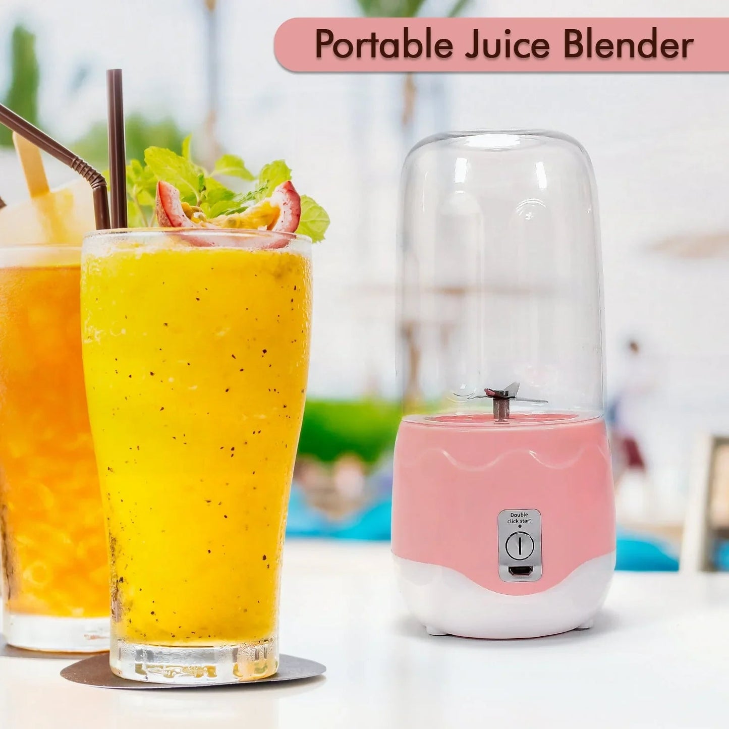Portable Electric USB Juice Maker 6 blade Blender Grinder Mixer Personal Size, USB Rechargeable Mini Juicer for Smoothies and Shakes with Juicer Cup - 400ml Your Brand