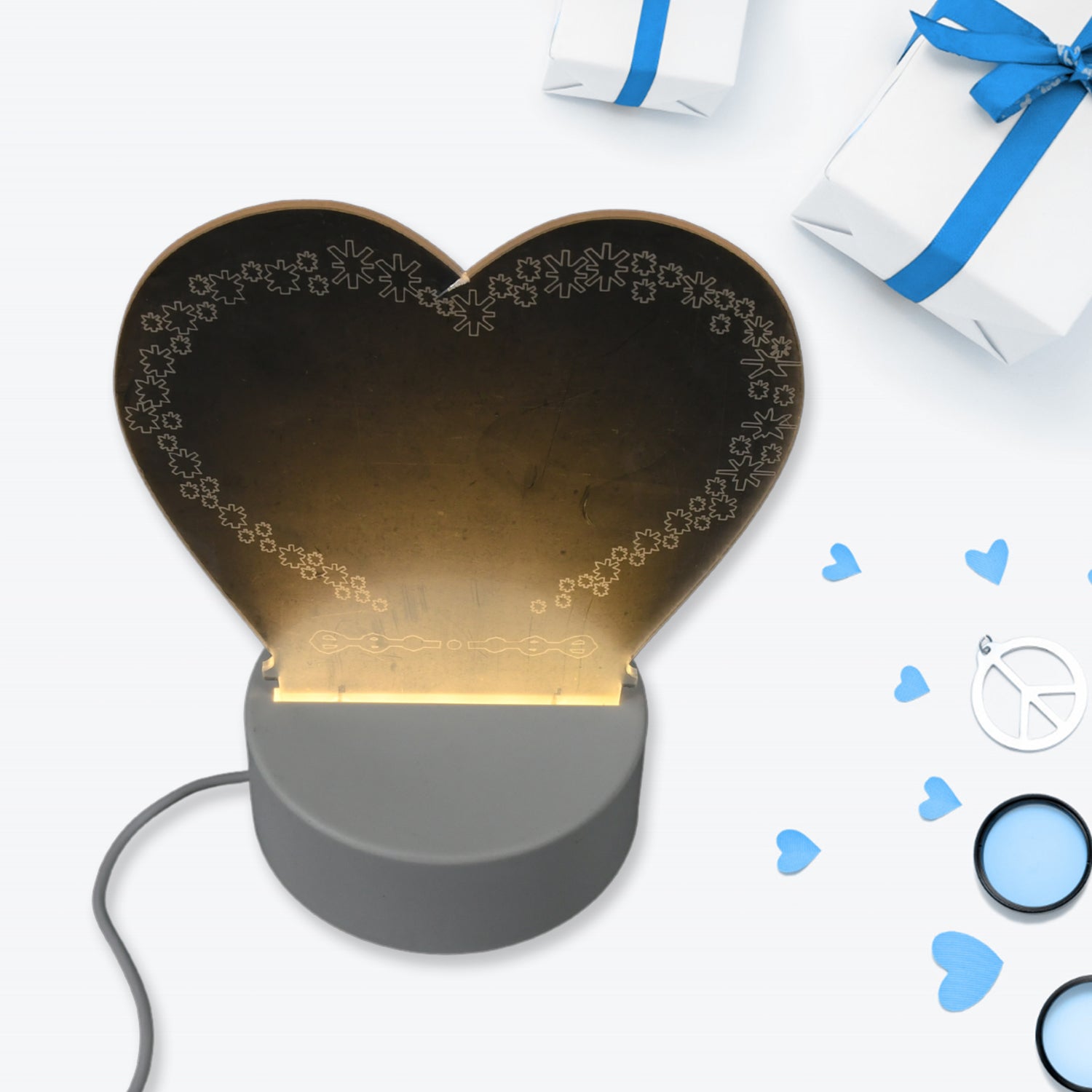 Creative Visualization Lamp 3 D Acrylic Decorative Lamp for Creative Keeps Notes Drawing Table Lamp for Home Decor / Bedroom / Gift / Office Decoration / Erasable Board (Heart-Shape / 1 pc) Your Brand