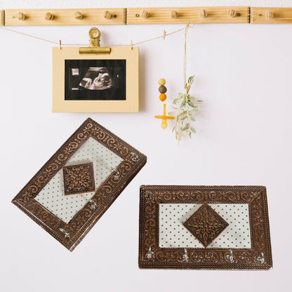 Handicraft Meenakari Wooden keyholder | Wall Hanging Key Holder Style for Your Home Decor & Gift Keys Stand for Entryway, Kitchen, Office, Bedroom Decorative Keys Organizer keyholder (2 Pc Set) Your Brand