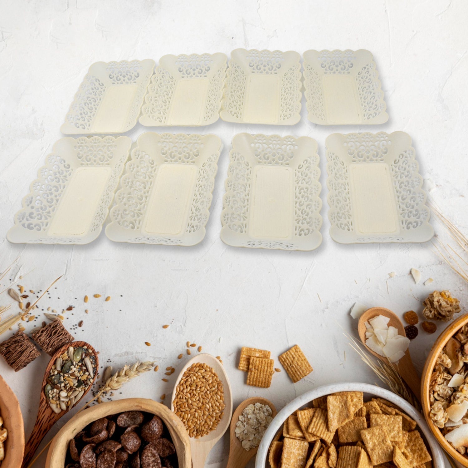Rectangle Plastic Dinner Plate Snacks / Breakfast, Restaurant Serving Trays Home School Coffee Hotel Kitchen Office (8 Pcs Set) Your Brand
