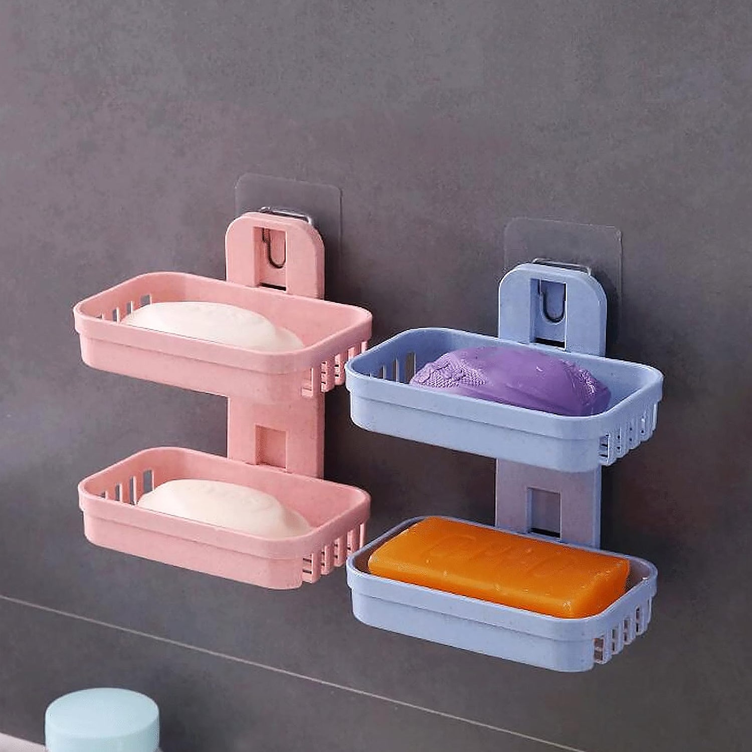 Adhesive Sticker Soap 2 Layer Dish Holder Wall Mounted Bathroom Shower Soap Holder Saver Box Storage Organizer Rack, ABS Plastic (Double Layers / 2 pcs set) Your Brand