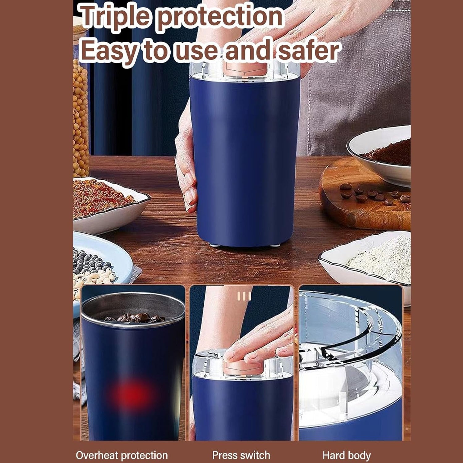 Mini Mixer, Small Blander, powerful Mini Grinder, Electric Coffee Bean Grinder Machine Portable Grinder for Home and Office 1.5L Capacity, 200w (2 Blade Grinder) Your Brand