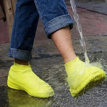 Non-Slip Silicone Rain Reusable Anti skid Waterproof Fordable Boot Shoe Cover (Extra Large Size (XL)/ 1 Pair / Yellow) Your Brand