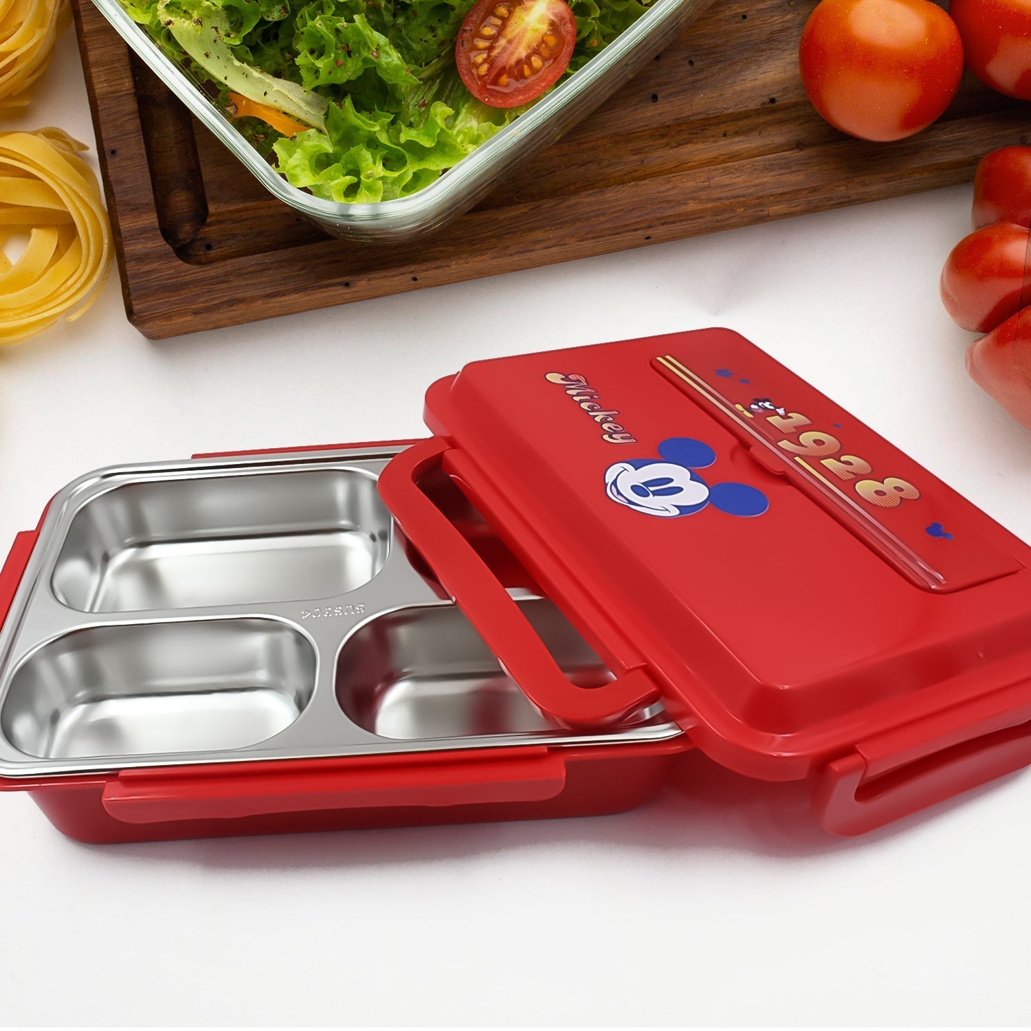 Cartoon Printed 4 Compartment Insulated Lunch Box Stainless Steel |Tiffin Box for Boys, Girls, School & Office Men for Microwave  Freezer Safe Adult Children Food Container (1 Pc) Your Brand