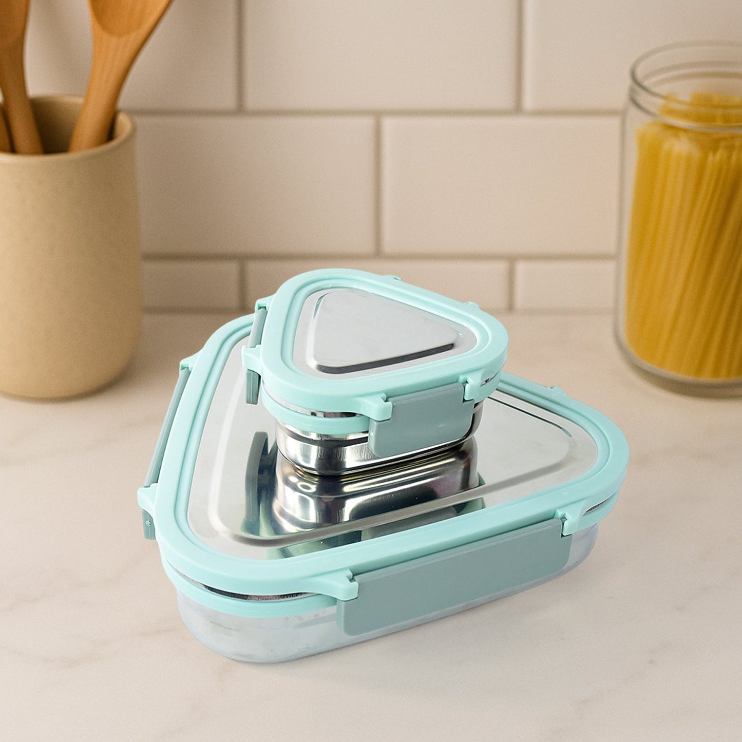 Ganesh Trinity 2-Piece Stainless Steel Triangle Lunch Box Set