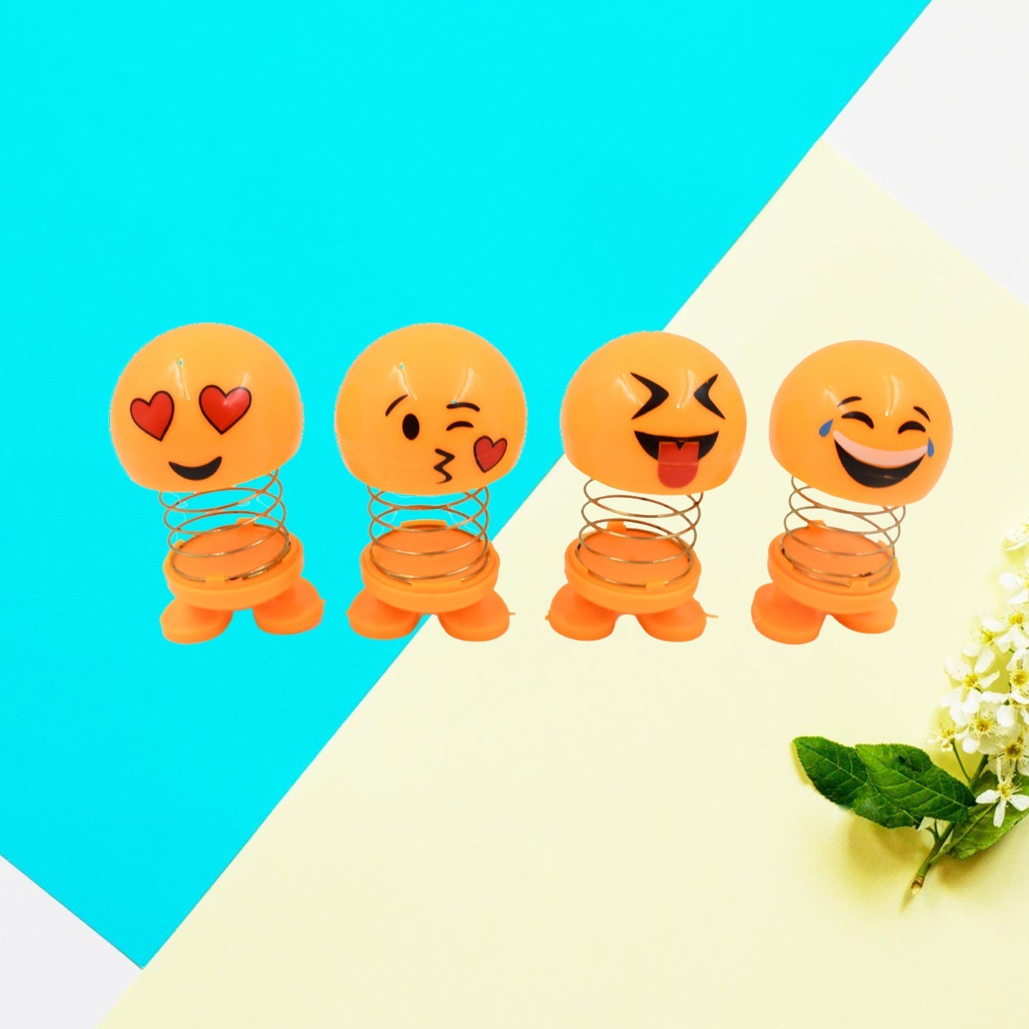 Cute Emoji Bobble-Head Funny Smiley Face Emoticon Figure Spring Dolls Bounce Toys for Car Interior Dashboard Accessories Desktop Decoration / Kids Toys (Pack of 8) Your Brand