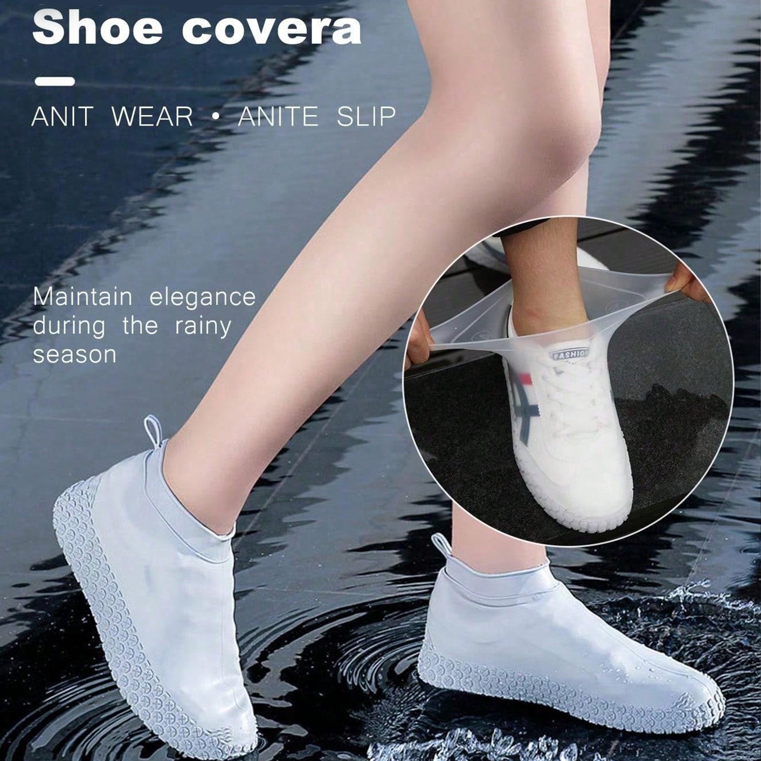 Non-Slip Silicone Rain Reusable Anti skid Waterproof Fordable Boot Shoe Cover (Large Size / 1 Pair / Mix Color) Your Brand