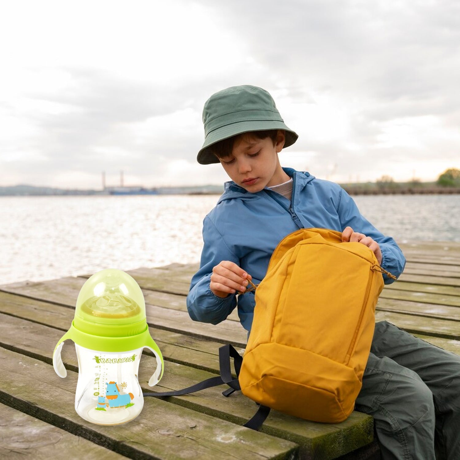 Plastic Baby Feeding Bottle with Handles Straw (300 ML / 1 Pc) Your Brand