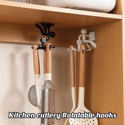 360 Degree Rotating Figure 6 Claw Kitchen Utensils Holder Hook OrganizerKitchen Rack, Non-Punching and Trace Sticky Hook for Bathroom, Door, Wall, White (1 Pc ) Your Brand