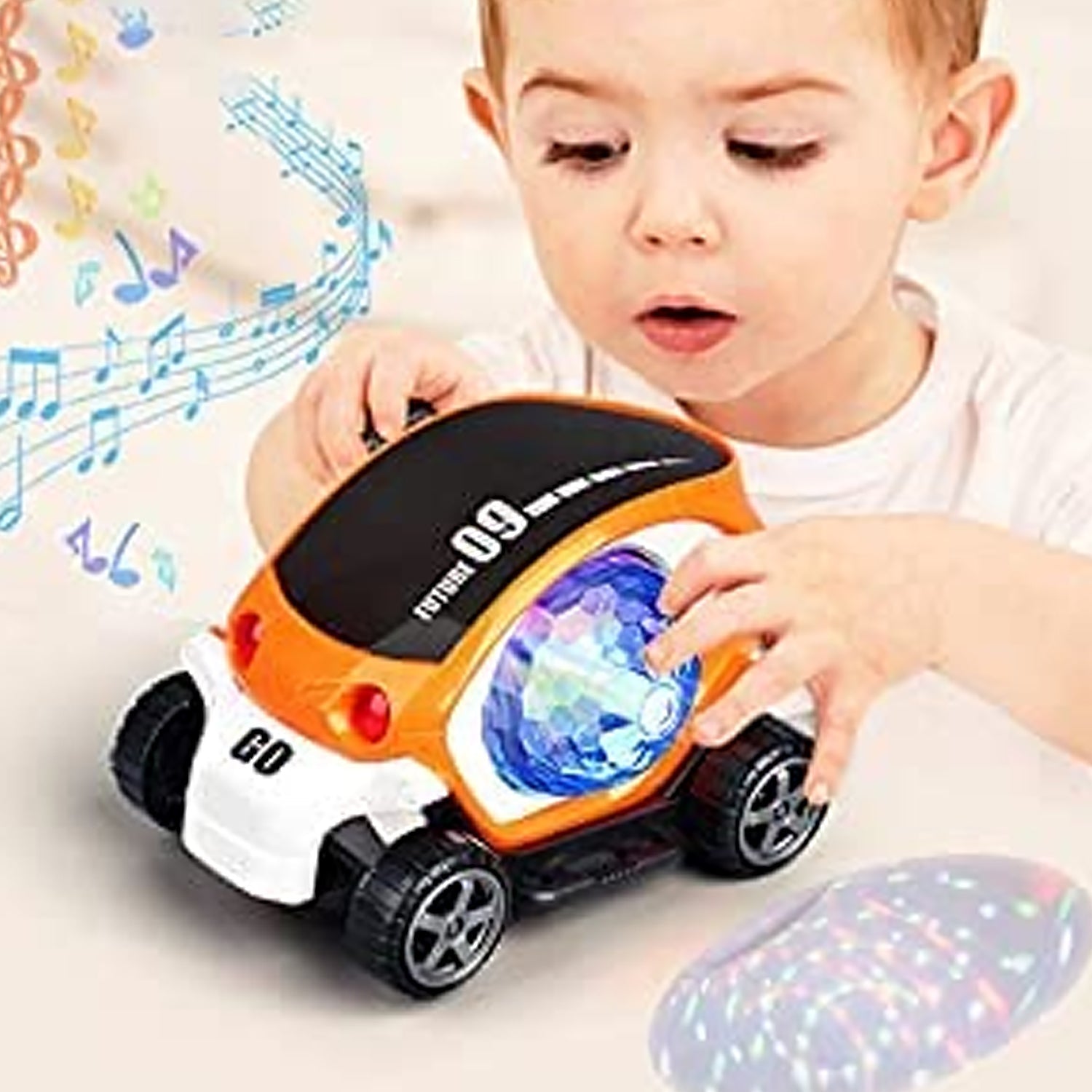 Plastic 360 Degree Rotating Stunt Car Toy for Kids - Bump and Go Action with 4D Lights and Music, Plastic Mini Car with Disco Ball (1 Pc / Battery Not Included) Your Brand