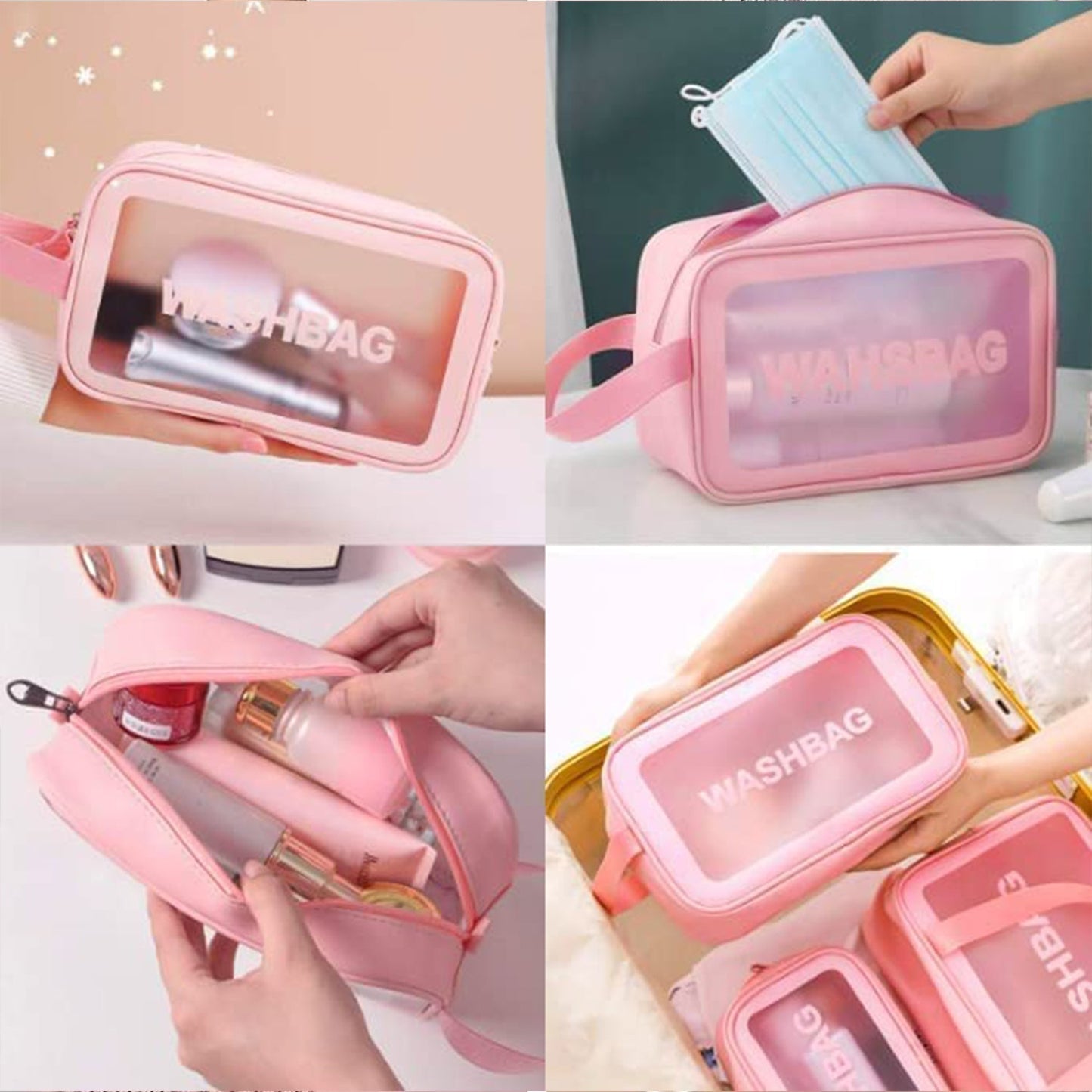 Cosmetic Pouch, Make up Bag for Home & Travel, Toiletry Bag for Cosmetics, Brushes, Accessories Set of 3 Small, Medium & Big - Wash Bag Your Brand
