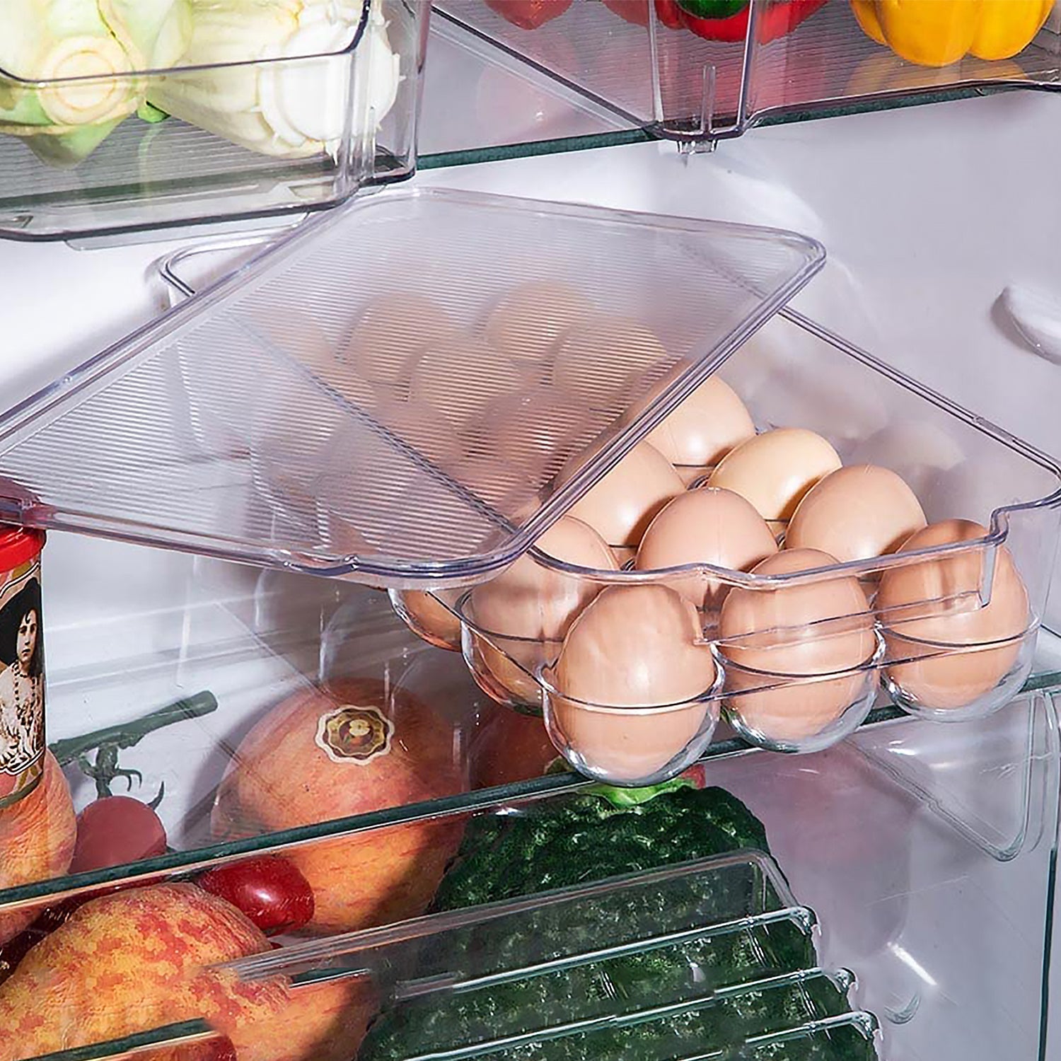 Plastic 18 Cavity Egg Storage Box Or Egg Trays For Refrigerator With Lid & Handles High Quality, Rectangular Egg Tray Box For 18 Egg (1 Pc) Your Brand
