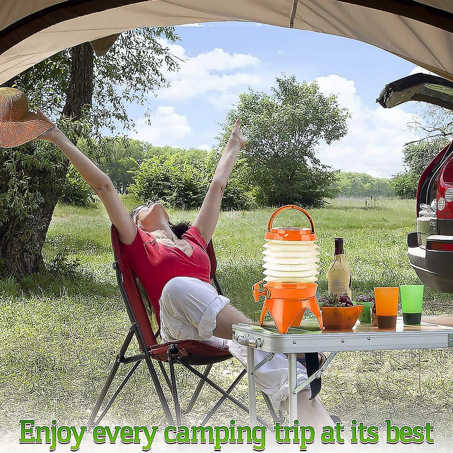 Plastic Collapsible Beverages Container with Tap Cold Drink Dispenser Folding Water Storage Water Jug Tank for Home and Outdoor Party Traveling Picnic (3.5 Litter/ Multicolor) Your Brand