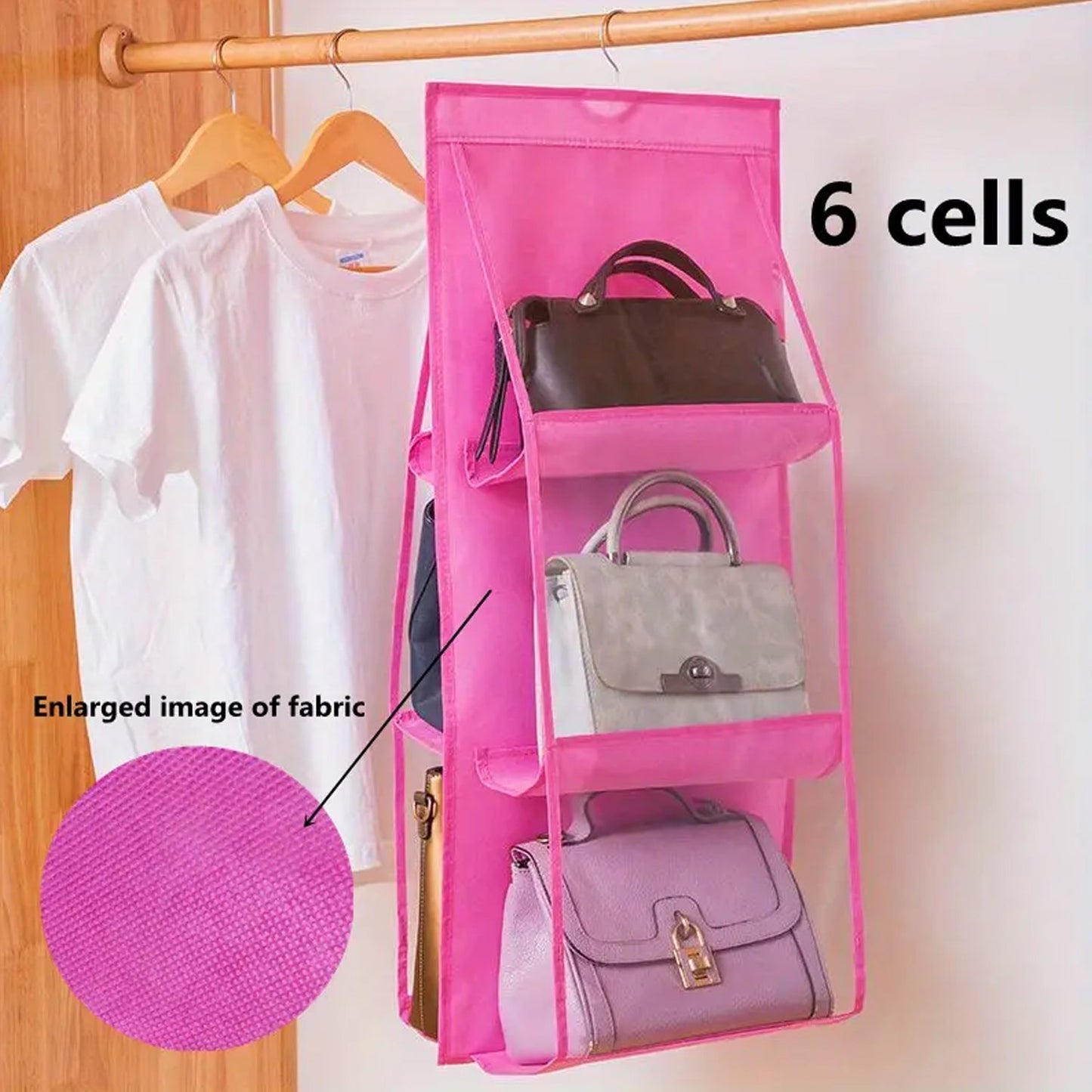 6 Pockets Hanging Purse Handbag Organizer Clear Hanging Shelf Bag (1 Pc) Your Brand
