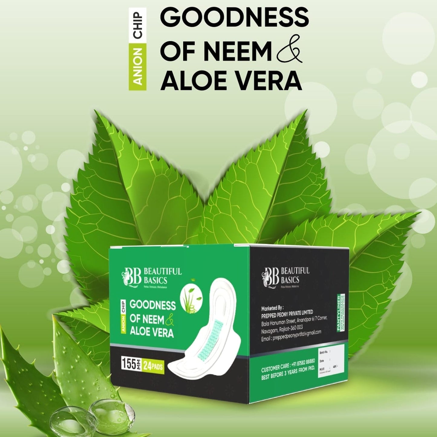 Sanitary Pantyliner with Neem & Aloe Vera, Ultra Thin, PH Balanced, Antibacterial (24 Pads, 155mm) Your Brand